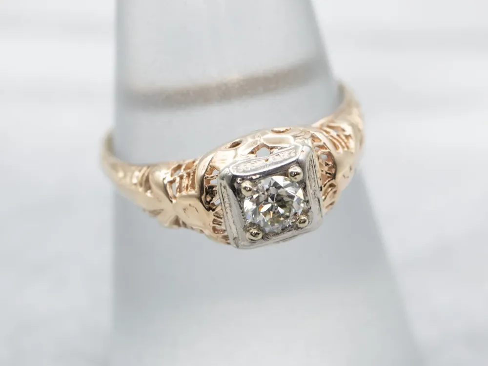 Vintage European Cut Diamond Engagement Ring