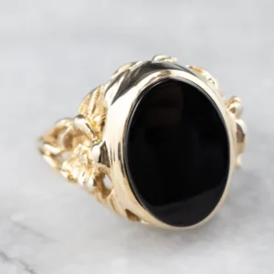 Vintage Floral Zwart Onyx Ring - DIN Norm