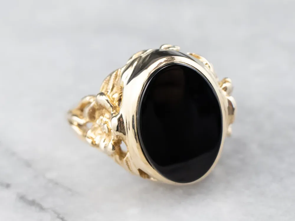 Vintage Floral Zwart Onyx Ring - DIN Norm