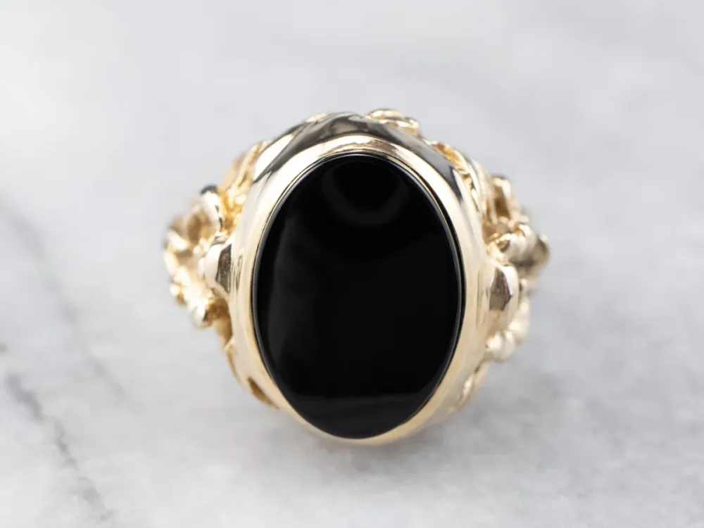Vintage Floral Zwart Onyx Ring - DIN Norm