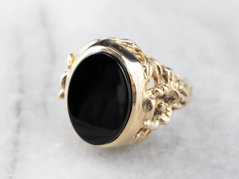Vintage Floral Zwart Onyx Ring - DIN Norm