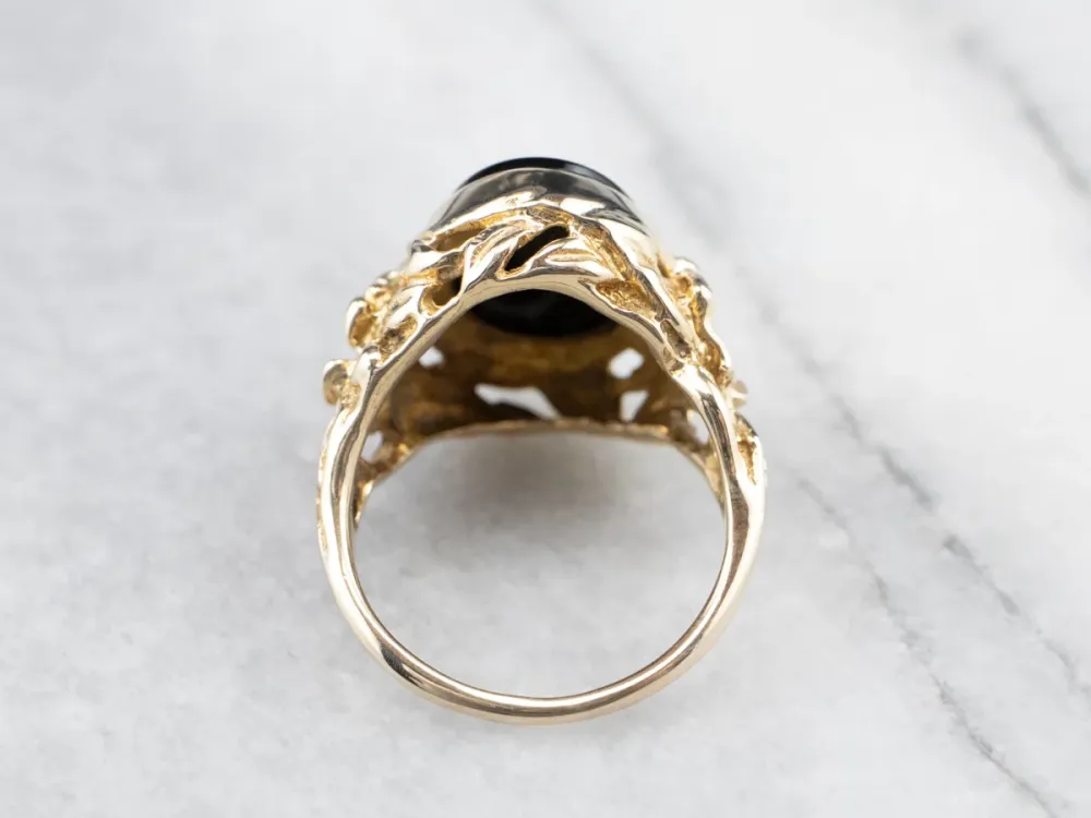 Vintage Floral Zwart Onyx Ring - DIN Norm
