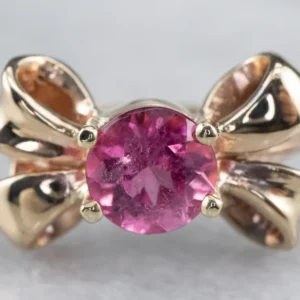 Vintage Framboos Tourmaline Golden Bow Ring met CE-Keurmerk