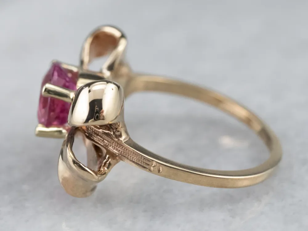 Vintage Framboos Tourmaline Golden Bow Ring met CE-Keurmerk
