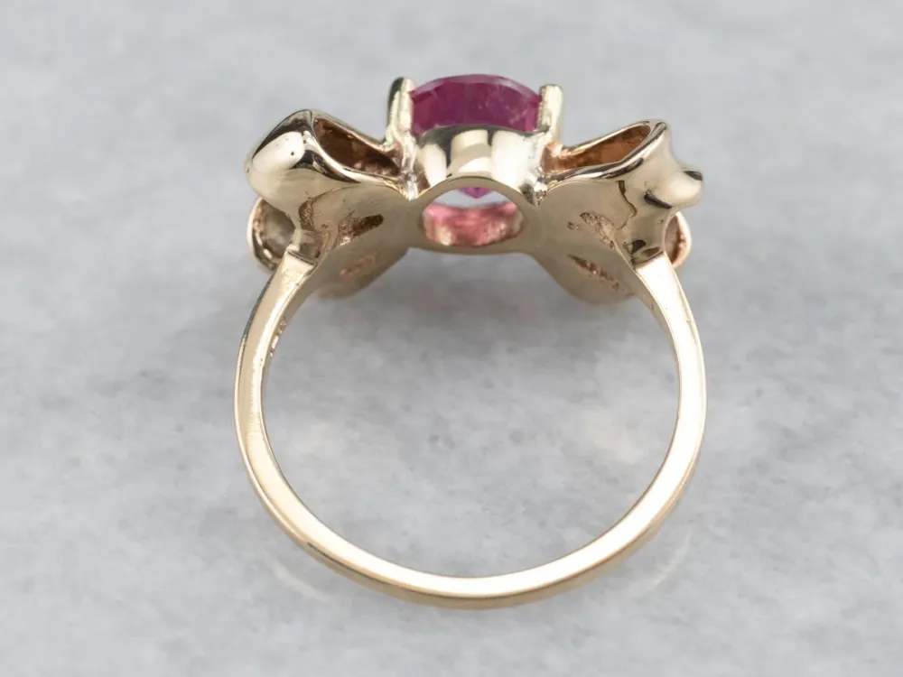 Vintage Framboos Tourmaline Golden Bow Ring met CE-Keurmerk