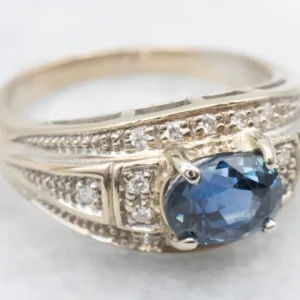 Vintage Gold Blue Sapphire and Diamond Ring