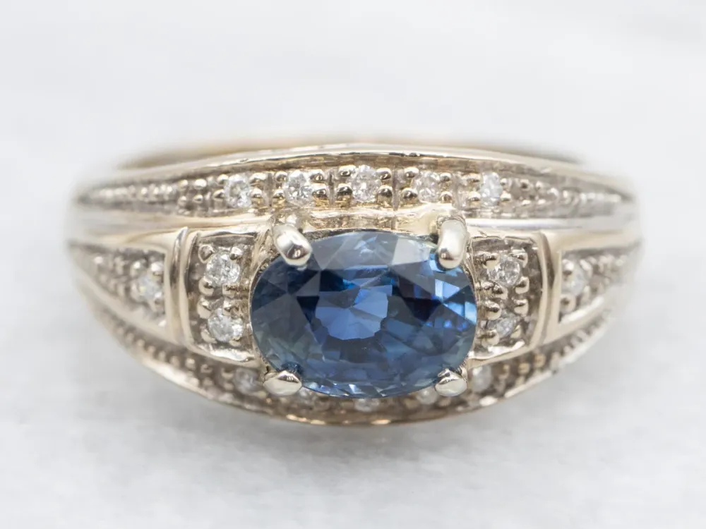 Vintage Gold Blue Sapphire and Diamond Ring