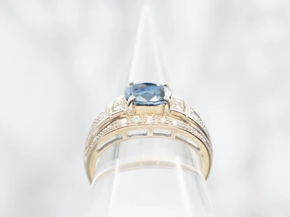 Vintage Gold Blue Sapphire and Diamond Ring