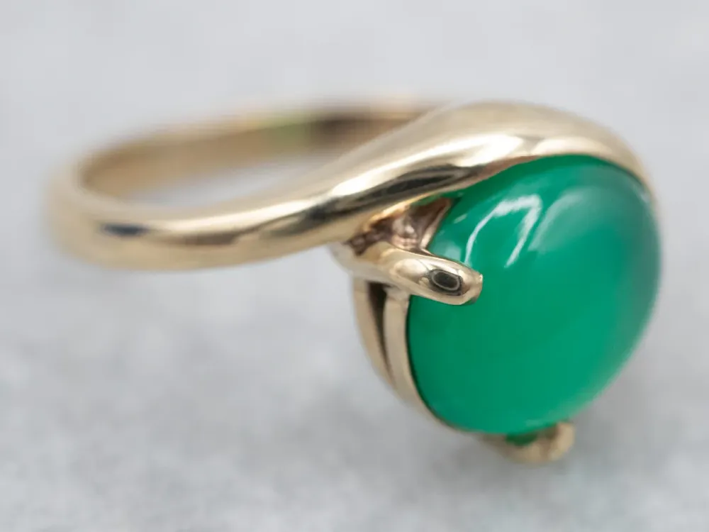 Vintage Gold Green Onyx Bypass Solitaire Ring