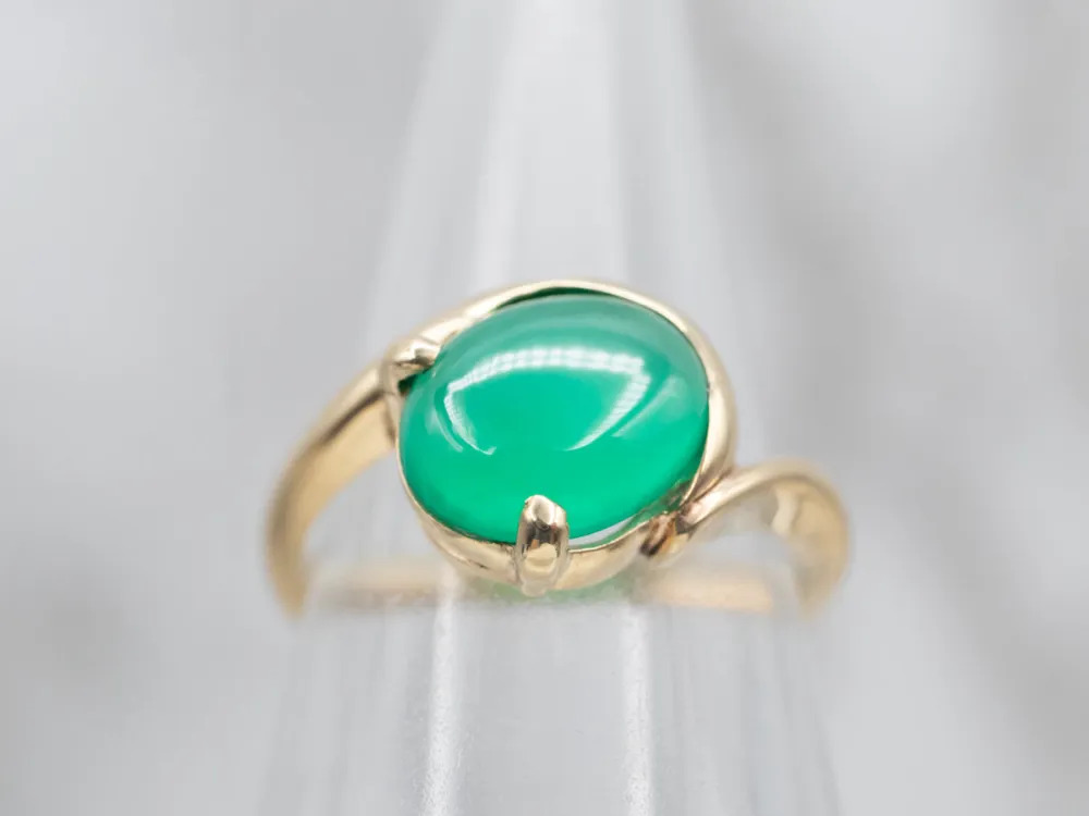 Vintage Gold Green Onyx Bypass Solitaire Ring