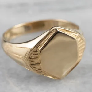 Vintage Gold Hexagonal Signet Ring