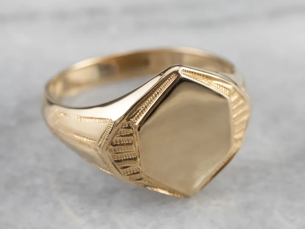 Vintage Gold Hexagonal Signet Ring