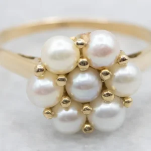 Vintage Gold and Pearl Cluster Ring
