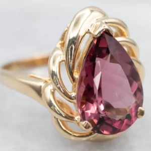 Vintage Gold Pink Tourmaline Solitaire Ring