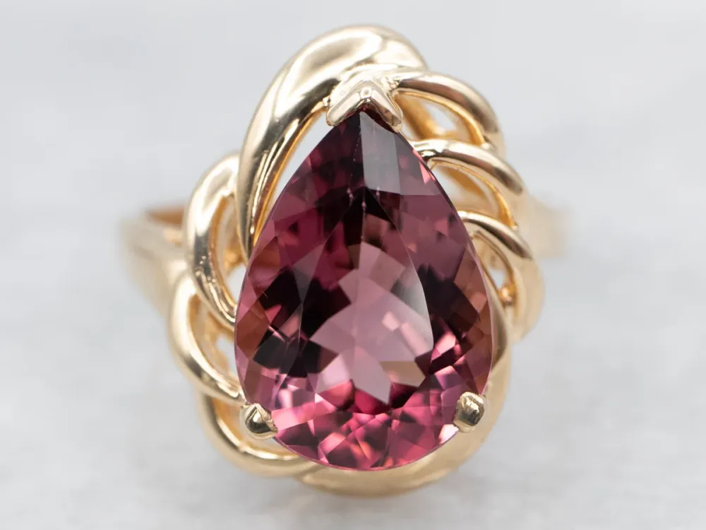 Vintage Gold Pink Tourmaline Solitaire Ring