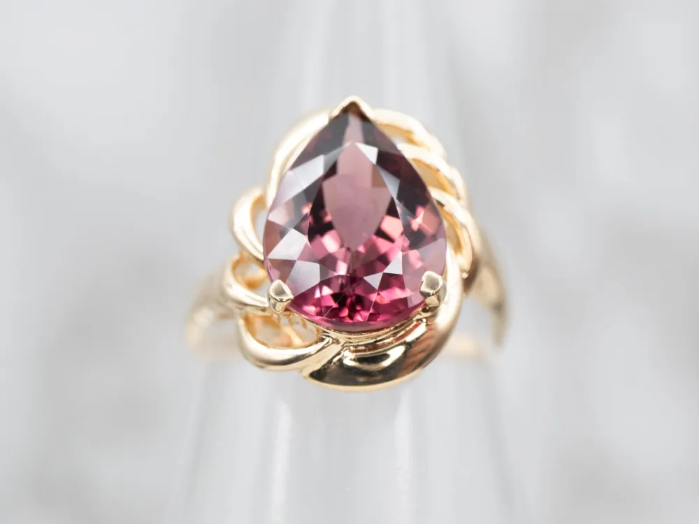 Vintage Gold Pink Tourmaline Solitaire Ring