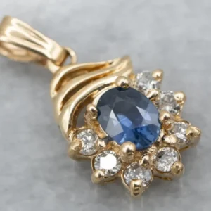 Vintage Gold Sapphire and Diamond Pendant