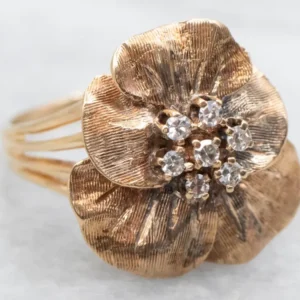 Vintage Gouden Flower Diamond Cluster Ring - DIN Norm