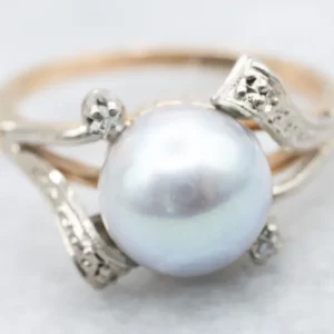 Vintage Grey Pearl and Diamond Bypass Ring