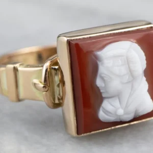 Vintage Hardstone Cameo Gold Ring
