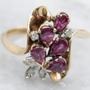Vintage Ruby and Diamond Cluster Ring