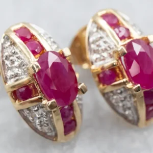 Vintage Ruby and Diamond Stud Earrings