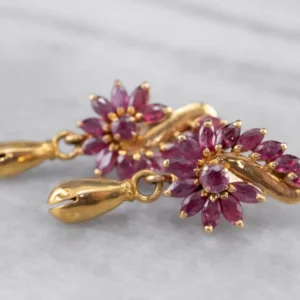 Vintage Ruby Gold Drop Statement Earrings