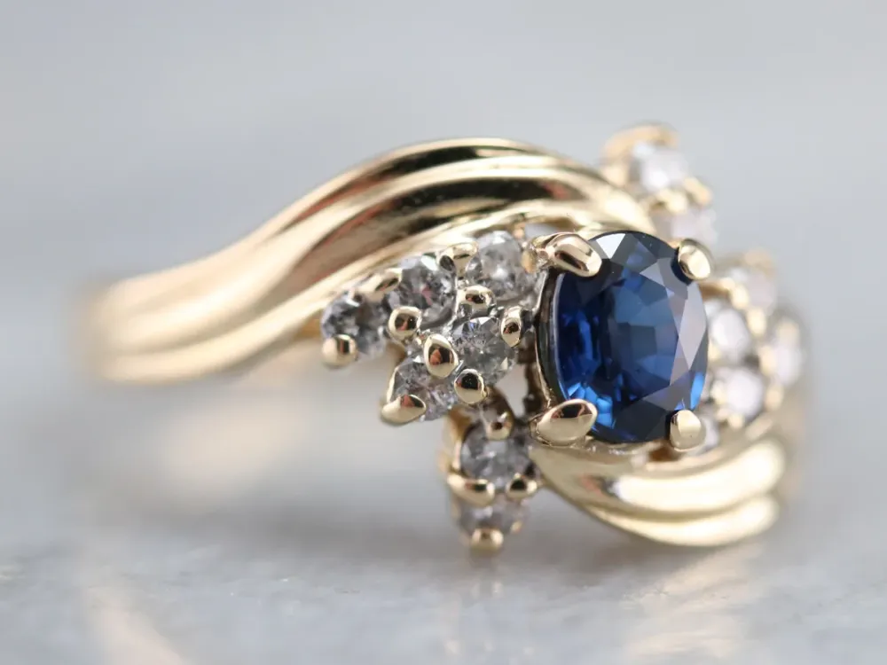 Vintage Sapphire and Diamond Bypass Ring