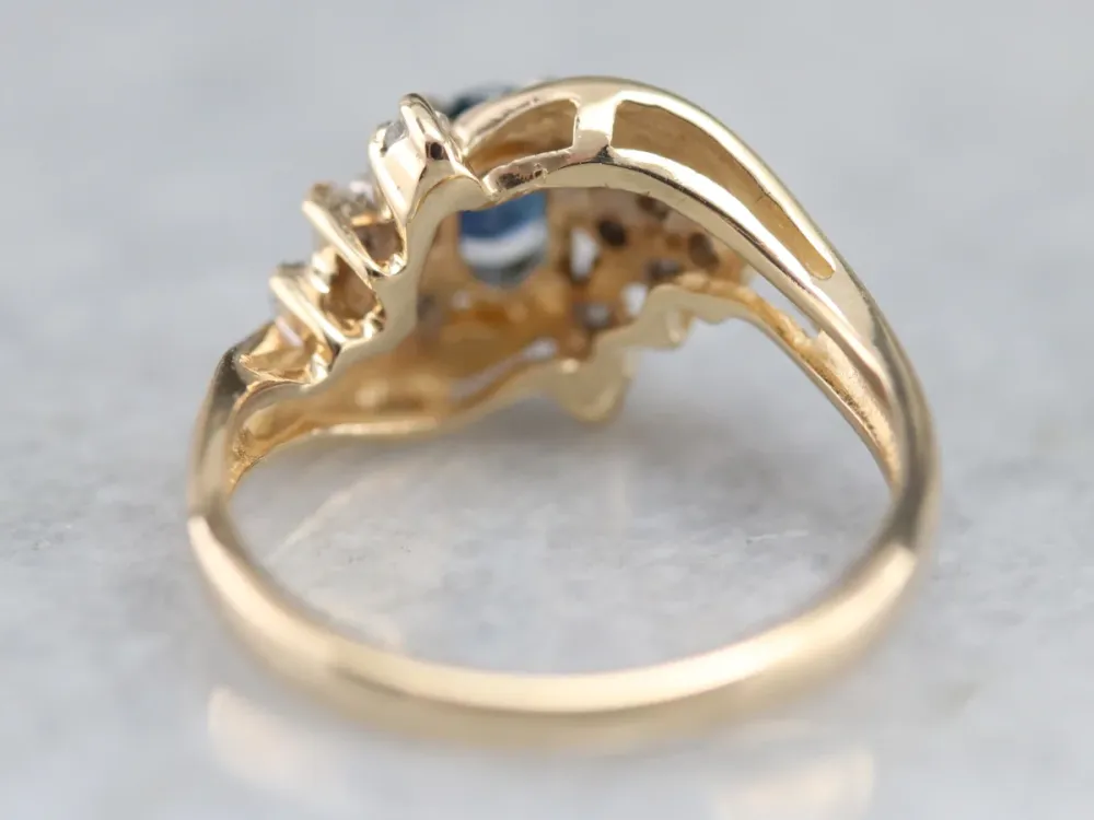 Vintage Sapphire and Diamond Bypass Ring