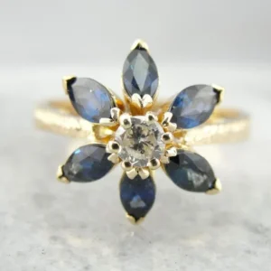 Vintage Sapphire and Diamond Flower Ring