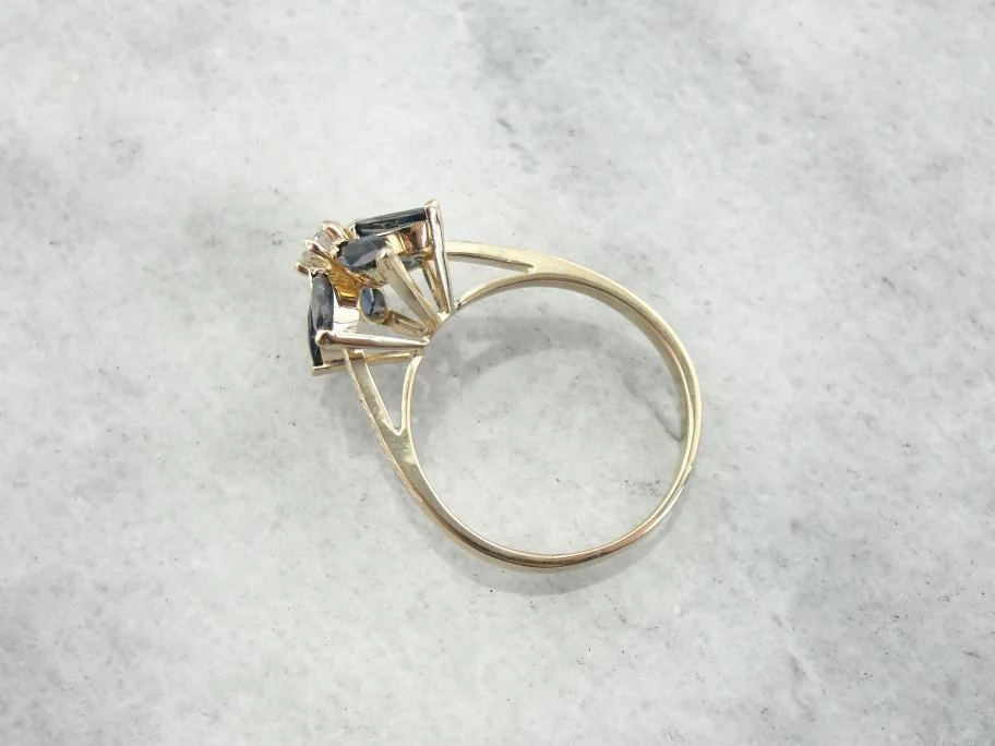 Vintage Sapphire and Diamond Flower Ring