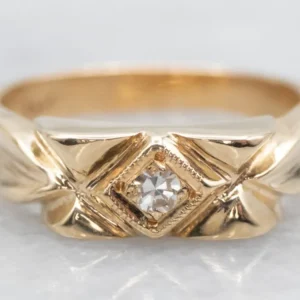 Vintage Verguld Diamond Solitaire Engagement Ring
