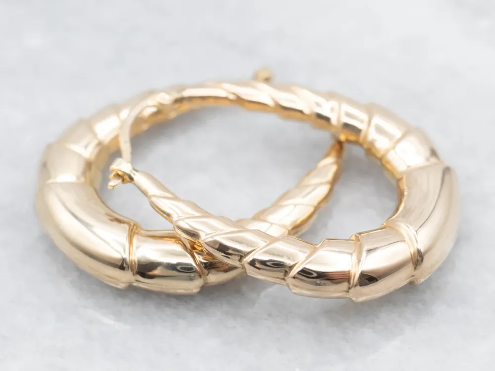 Vintage Verguld Ribbed Hoop Earrings
