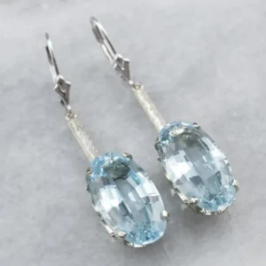 White Gold Blue Topaz Drop Earrings
