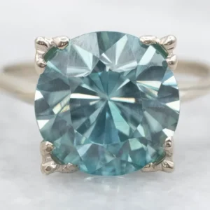 White Gold Blue Zircon Stunning Solitaire Ring