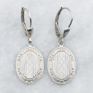 White Gold Etched Drop Earrings