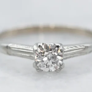 White Gold European Cut Diamond Solitaire Engagement Ring