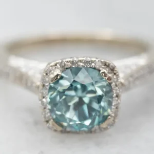White Gold Zeeblauw Zircon Diamond Halo Ring met CE-Keurmerk