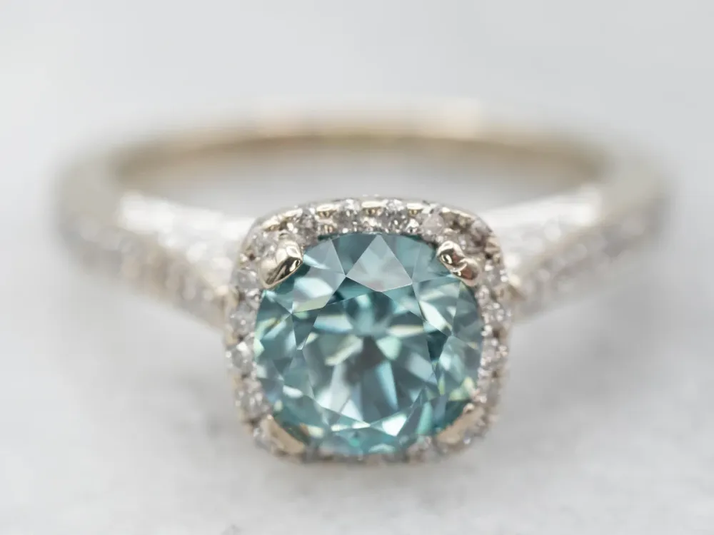 White Gold Zeeblauw Zircon Diamond Halo Ring met CE-Keurmerk