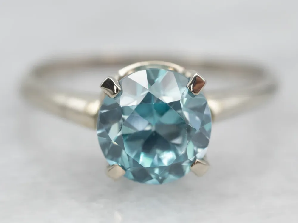 White Gouden Blue Zircon Solitaire Ring met CE-Keurmerk