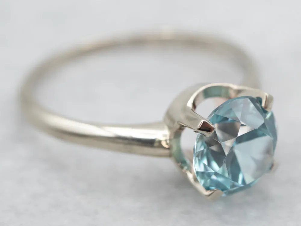 White Gouden Blue Zircon Solitaire Ring met CE-Keurmerk