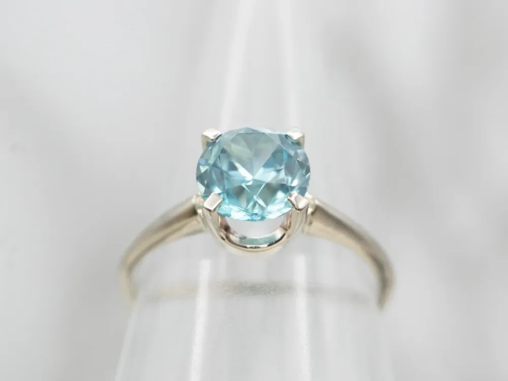 White Gouden Blue Zircon Solitaire Ring met CE-Keurmerk