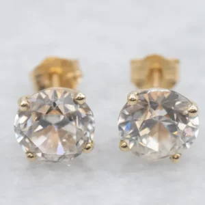 White Zircon Solitaire Gold Stud Earrings