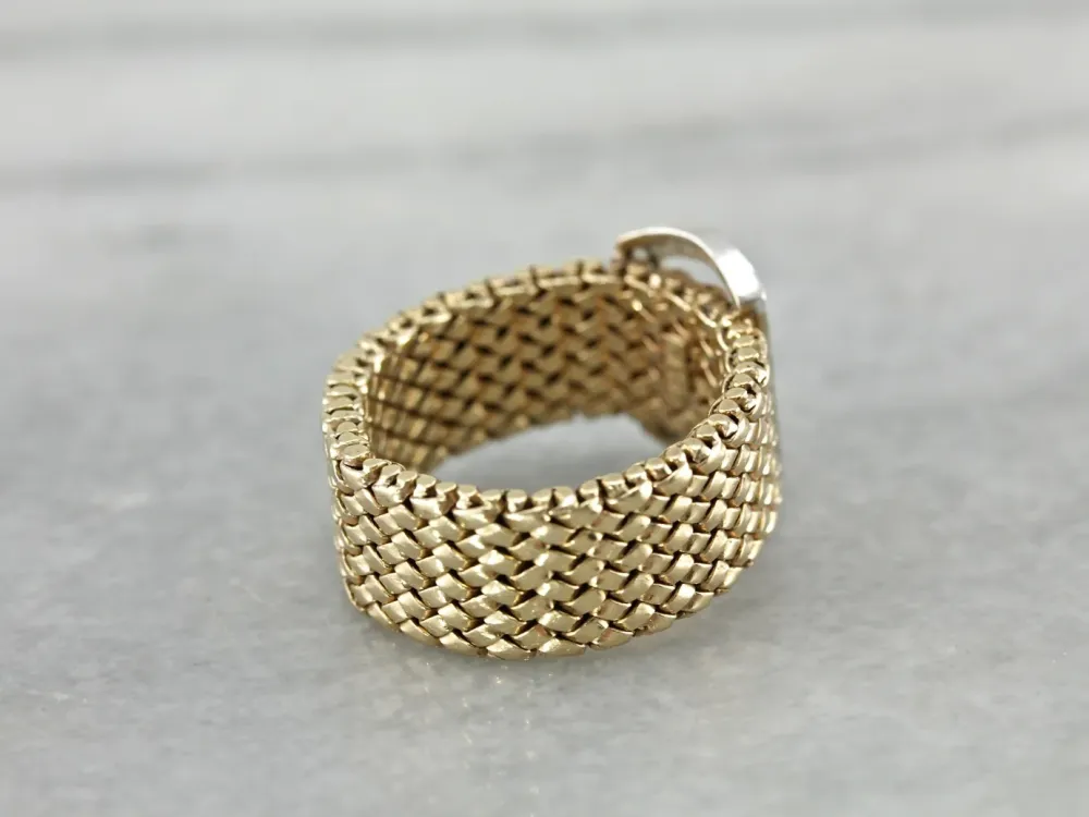 Wide Gold Link Band Diamond Studded Buckle