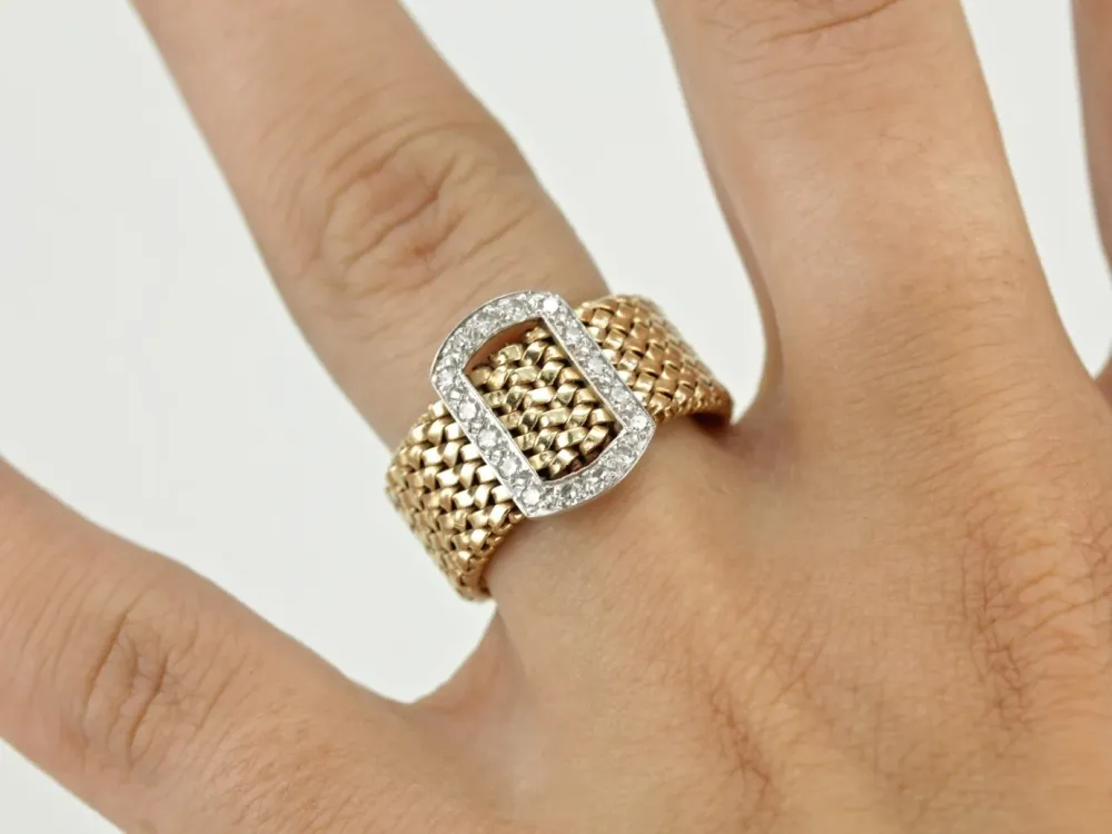 Wide Gold Link Band Diamond Studded Buckle