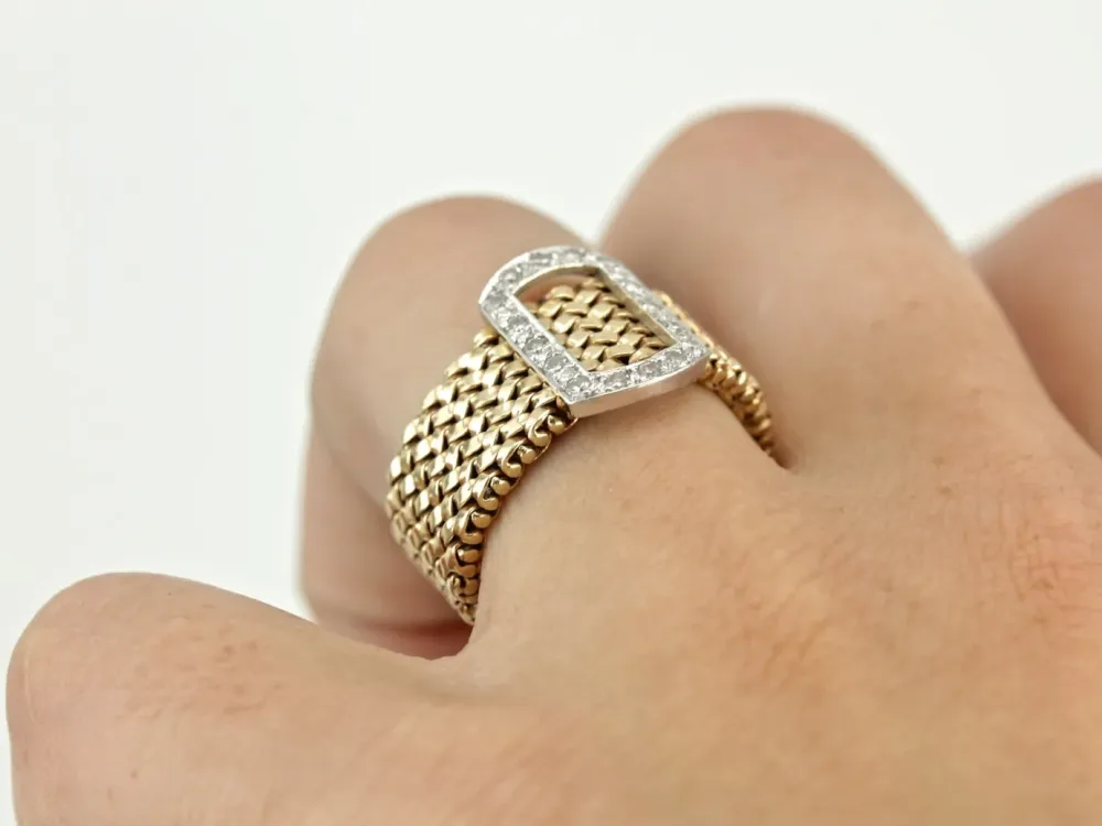 Wide Gold Link Band Diamond Studded Buckle