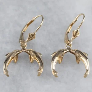 Yellow 14K Gold Dolphin Drop Earrings