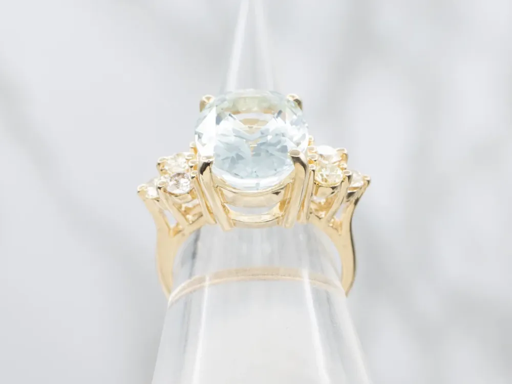 Yellow Gold Aquamarine and Diamond Ring