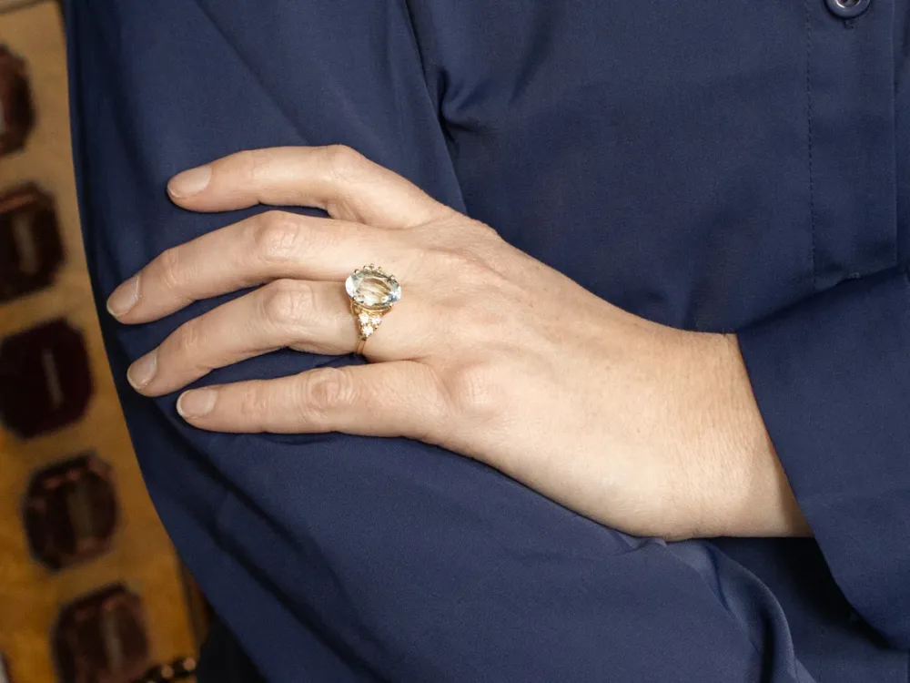Yellow Gold Aquamarine and Diamond Ring