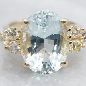 Yellow Gold Aquamarine and Diamond Ring